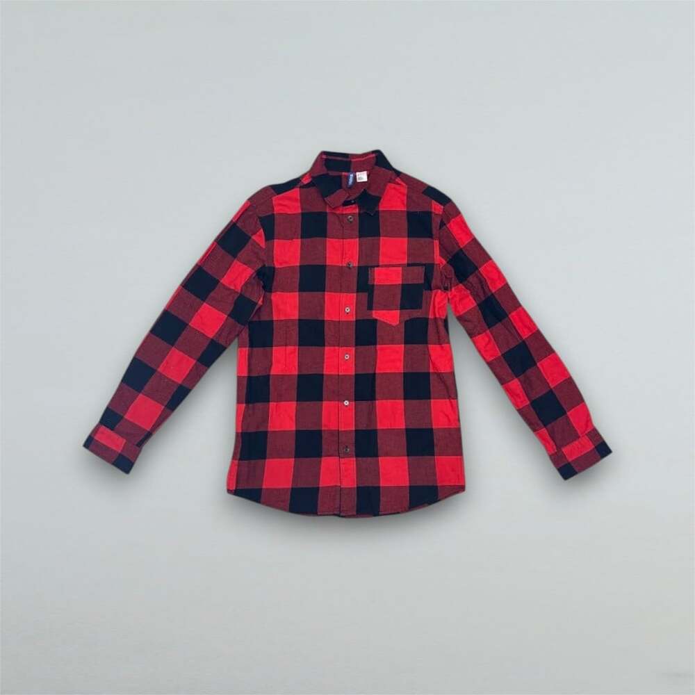 Red Black Buffalo Plaid Flannel Button Up Shirt Long Sleeve Small